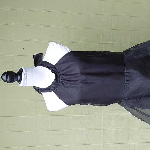 Lulu's Black Tiered Organza Halter Maxi Dress Sz L - Picture 8 of 17
